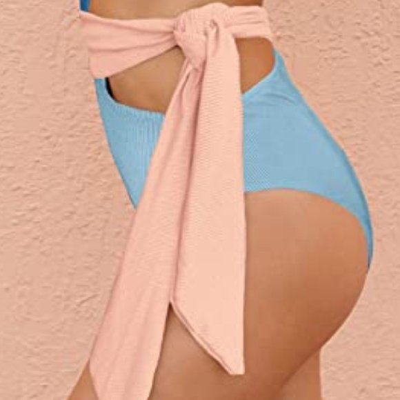 SPORLIKE Asymmetric Ribbed Color Block One-Piece Swimsuit  -  NEW WITH T… - Picture 3 of 10